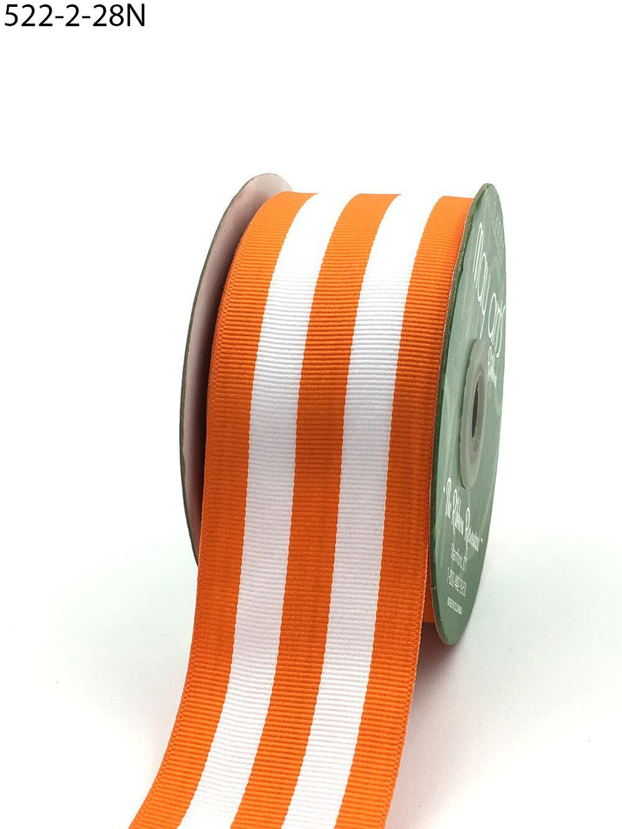 2 Inch Grosgrain Horizontal Stripes Ribbon with Woven Edge – 522-2-28N orange/white