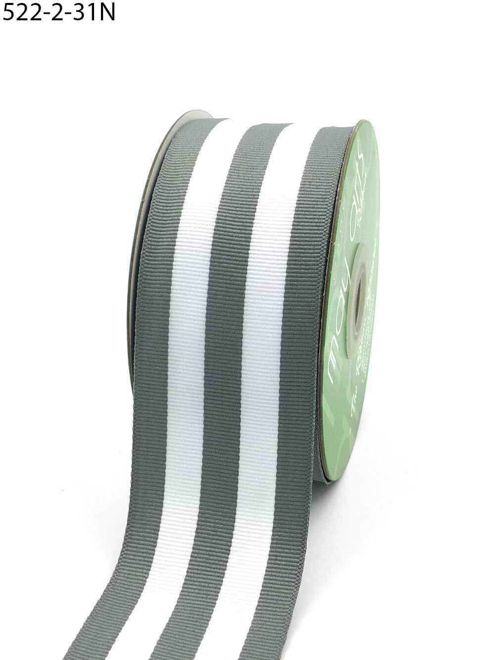2 Inch Grosgrain Horizontal Stripes Ribbon with Woven Edge – 522-2-31N grey/white