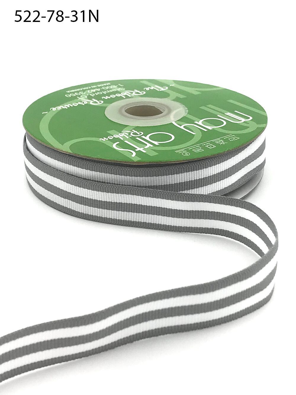 7/8 Inch Grosgrain Horizontal Stripes Ribbon with Woven Edge – 522-78-31N grey/white