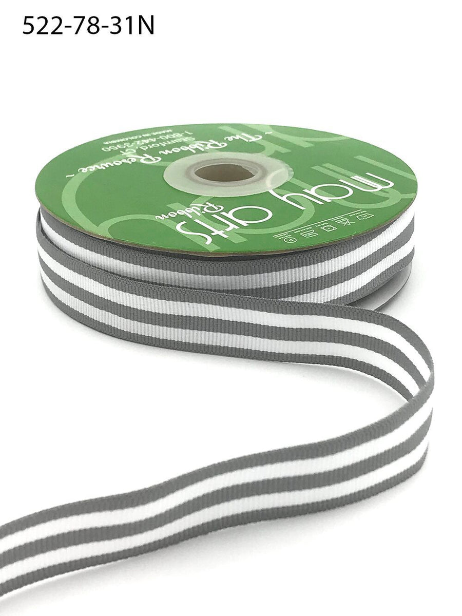 7/8 Inch Grosgrain Horizontal Stripes Ribbon with Woven Edge – 522-78-31N grey/white