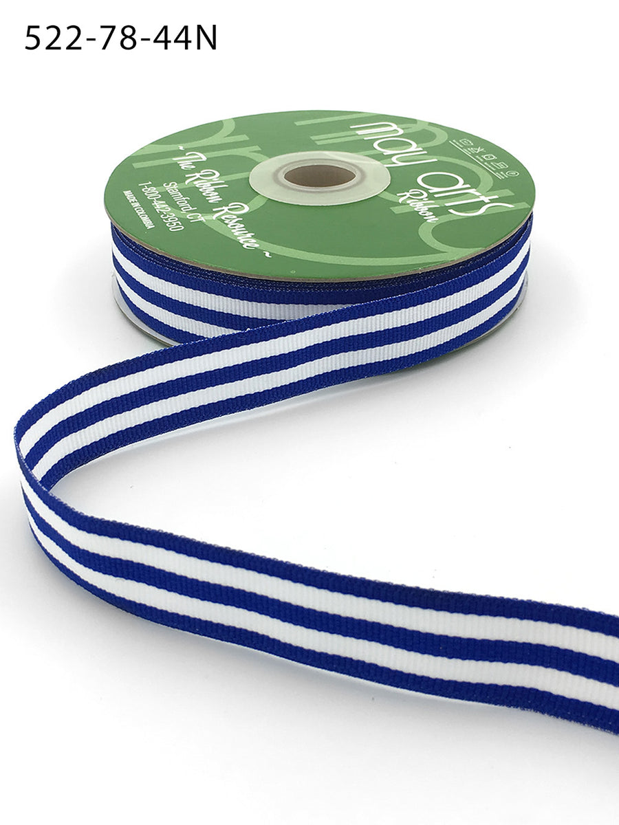 7/8 Inch Grosgrain Horizontal Stripes Ribbon with Woven Edge – 522-78-44N royal blue/white