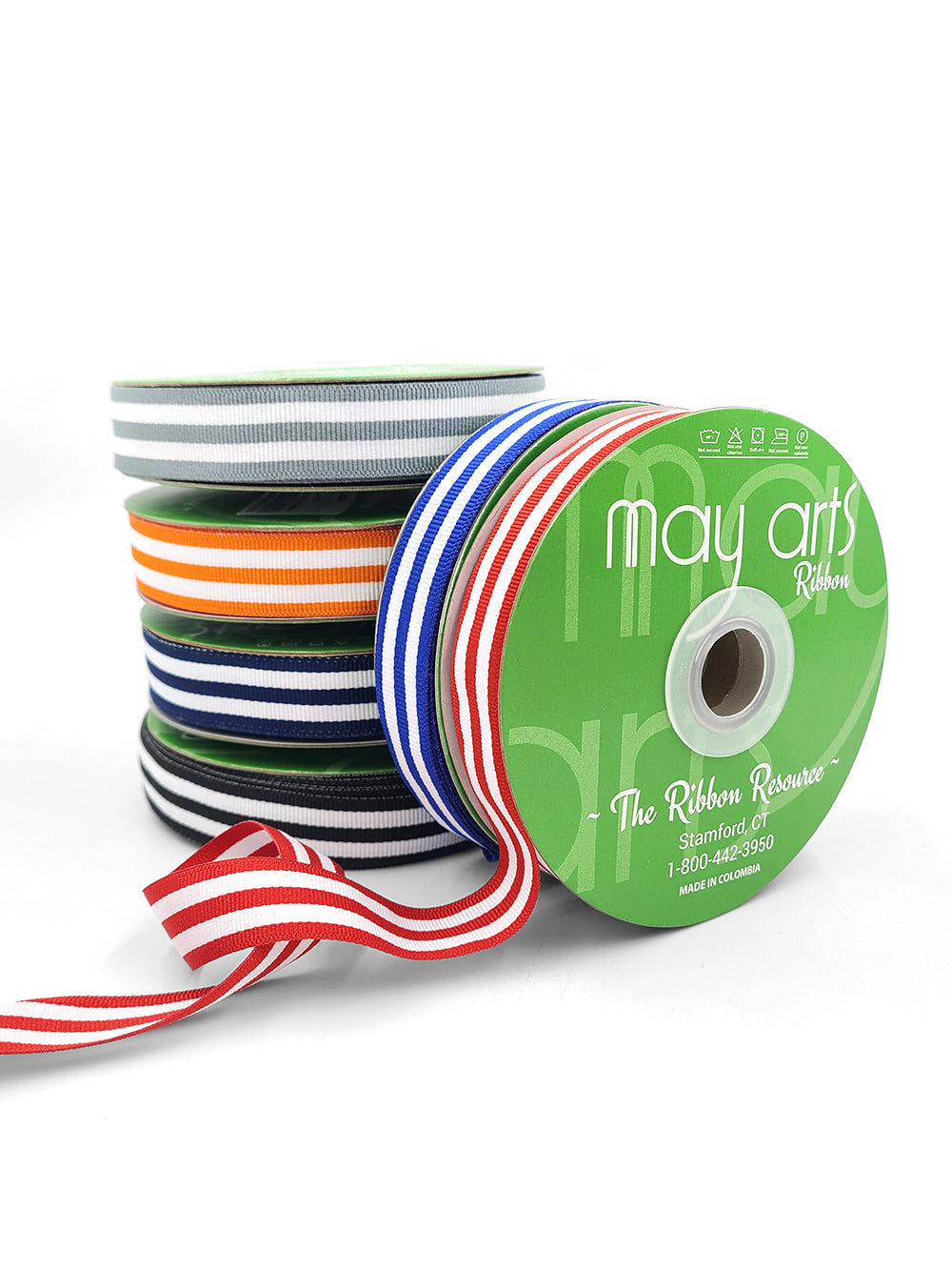 7/8 Inch Grosgrain Horizontal Stripes Ribbon with Woven Edge