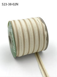 3/8 Inch Solid Color Band Ribbon with Natural Woven Stitched Edge – 523-38-02N Ivory/Beige