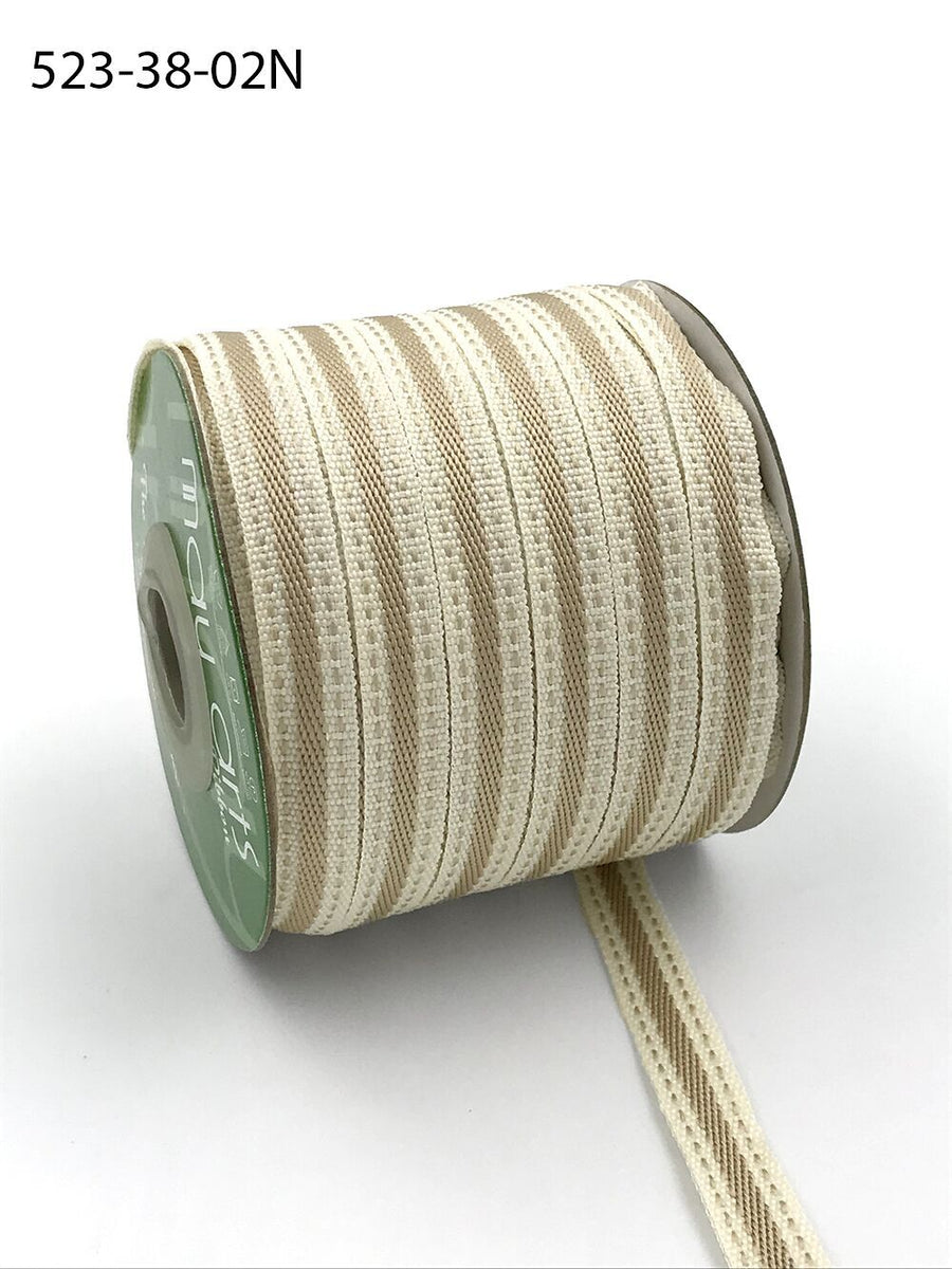 3/8 Inch Solid Color Band Ribbon with Natural Woven Stitched Edge – 523-38-02N Ivory/Beige