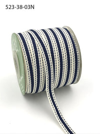 3/8 Inch Solid Color Band Ribbon with Natural Woven Stitched Edge – 523-38-03N Ivory/Navy