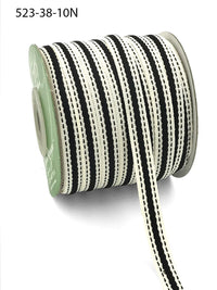 3/8 Inch Solid Color Band Ribbon with Natural Woven Stitched Edge – 523-38-10N Ivory/Black