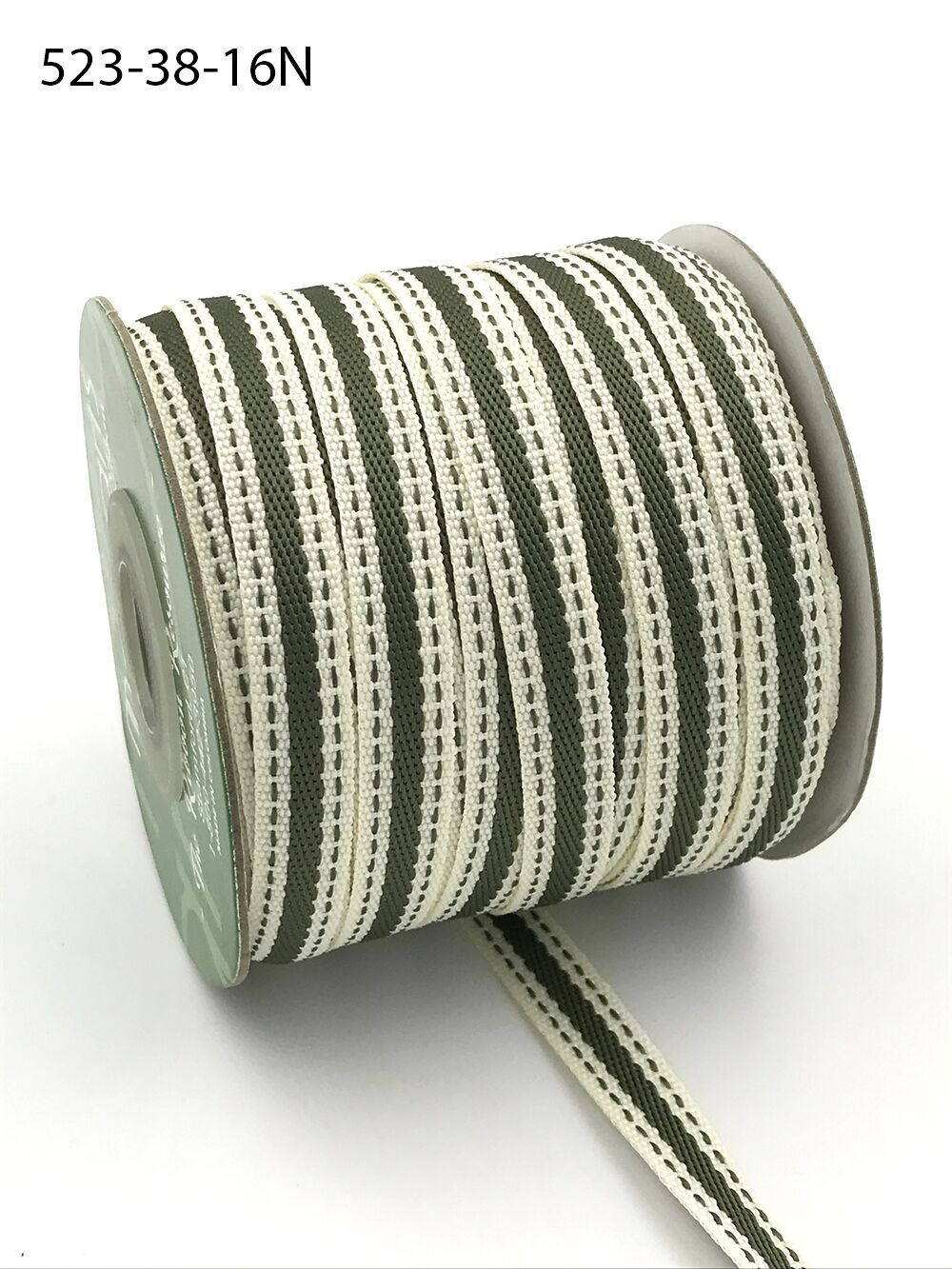 3/8 Inch Solid Color Band Ribbon with Natural Woven Stitched Edge – 523-38-16N Ivory/Olive