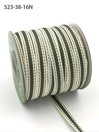 3/8 Inch Solid Color Band Ribbon with Natural Woven Stitched Edge – 523-38-16N Ivory/Olive