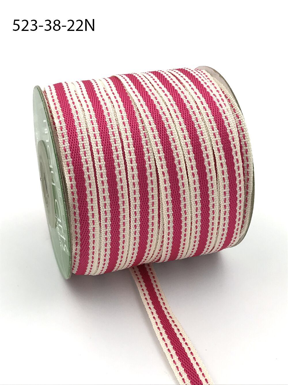 3/8 Inch Solid Color Band Ribbon with Natural Woven Stitched Edge – 523-38-22N Ivory/Fuchsia