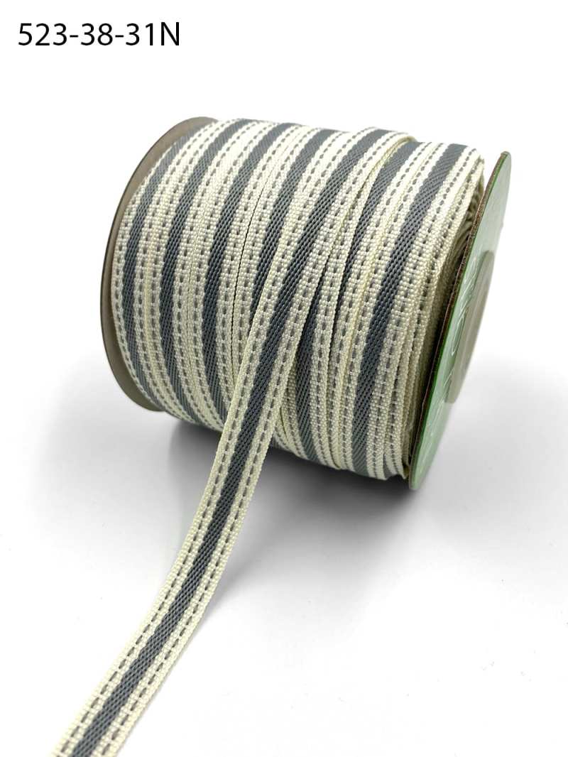 3/8 Inch Solid Color Band Ribbon with Natural Woven Stitched Edge – 523-38-31N Ivory/Pewter