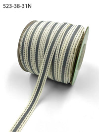 3/8 Inch Solid Color Band Ribbon with Natural Woven Stitched Edge – 523-38-31N Ivory/Pewter