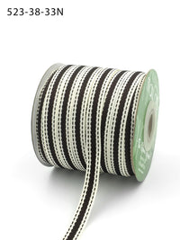 3/8 Inch Solid Color Band Ribbon with Natural Woven Stitched Edge – 523-38-33N Ivory/Brown