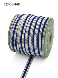 3/8 Inch Solid Color Band Ribbon with Natural Woven Stitched Edge – 523-38-44N Ivory/Royal Blue
