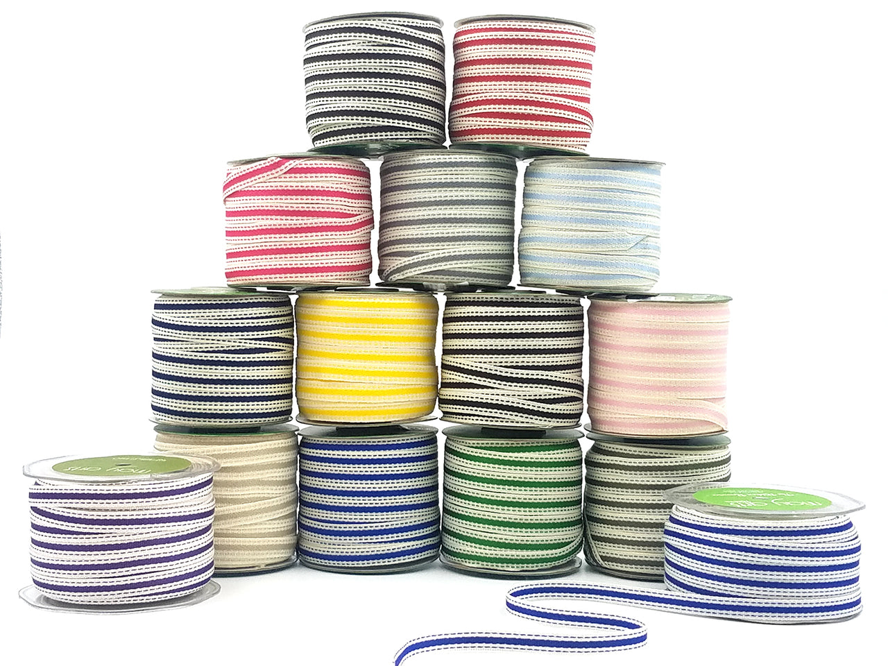 3/8 Inch Solid Color Band Ribbon with Natural Woven Stitched Edge – 523-38-07 Ivory/Violet