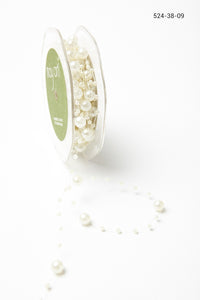 3/8 Inch Multi-Size Pearl Beaded String Ribbon – 524-38-09 ivory