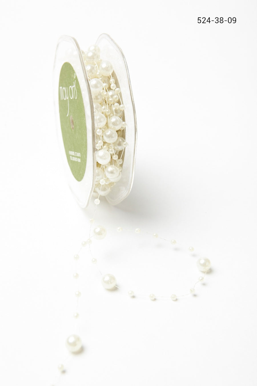 3/8 Inch Multi-Size Pearl Beaded String Ribbon – 524-38-09 ivory