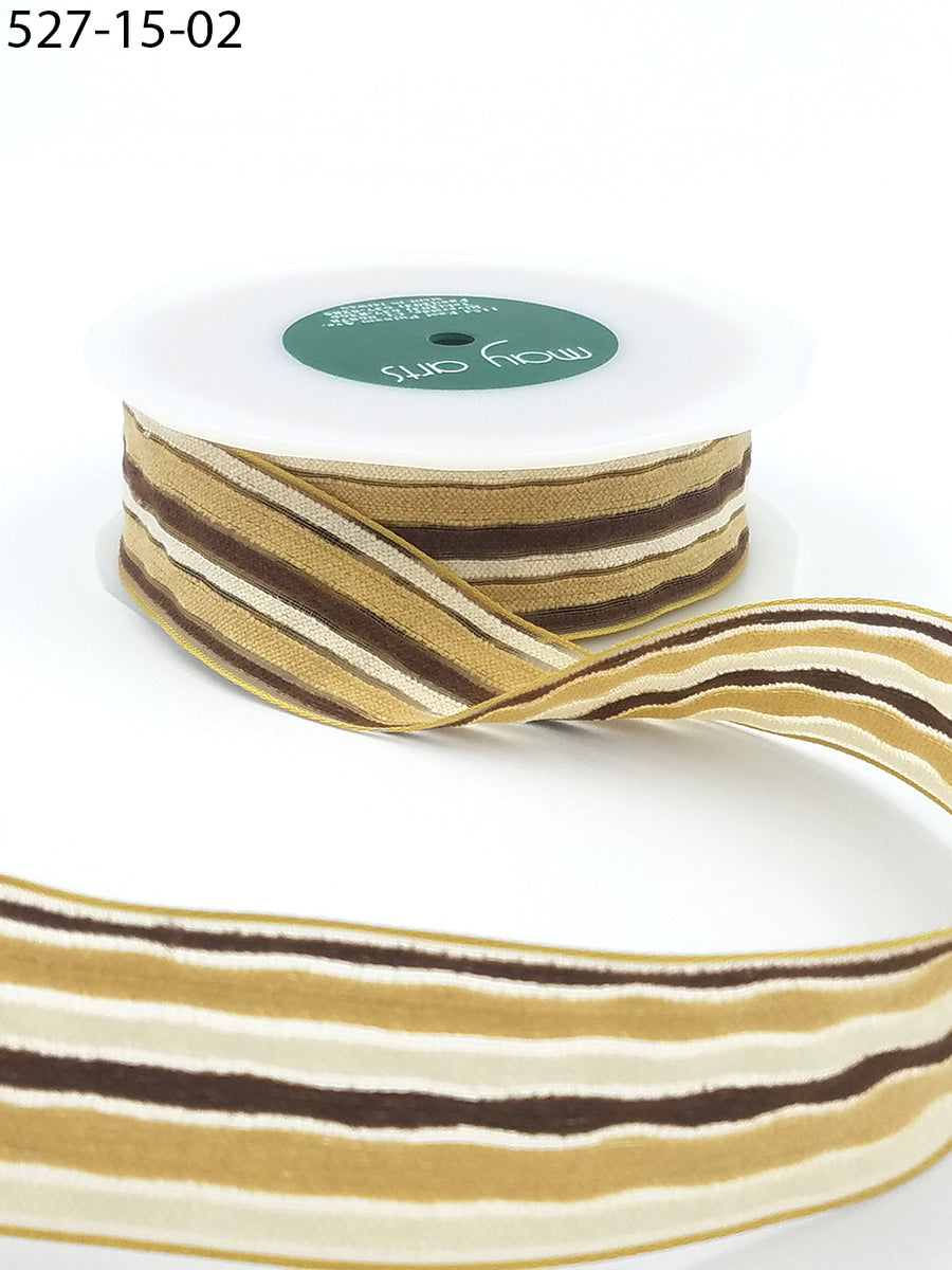 1.5 Inch Multi-Color Fuzzy Striped Ribbon with Woven Edge