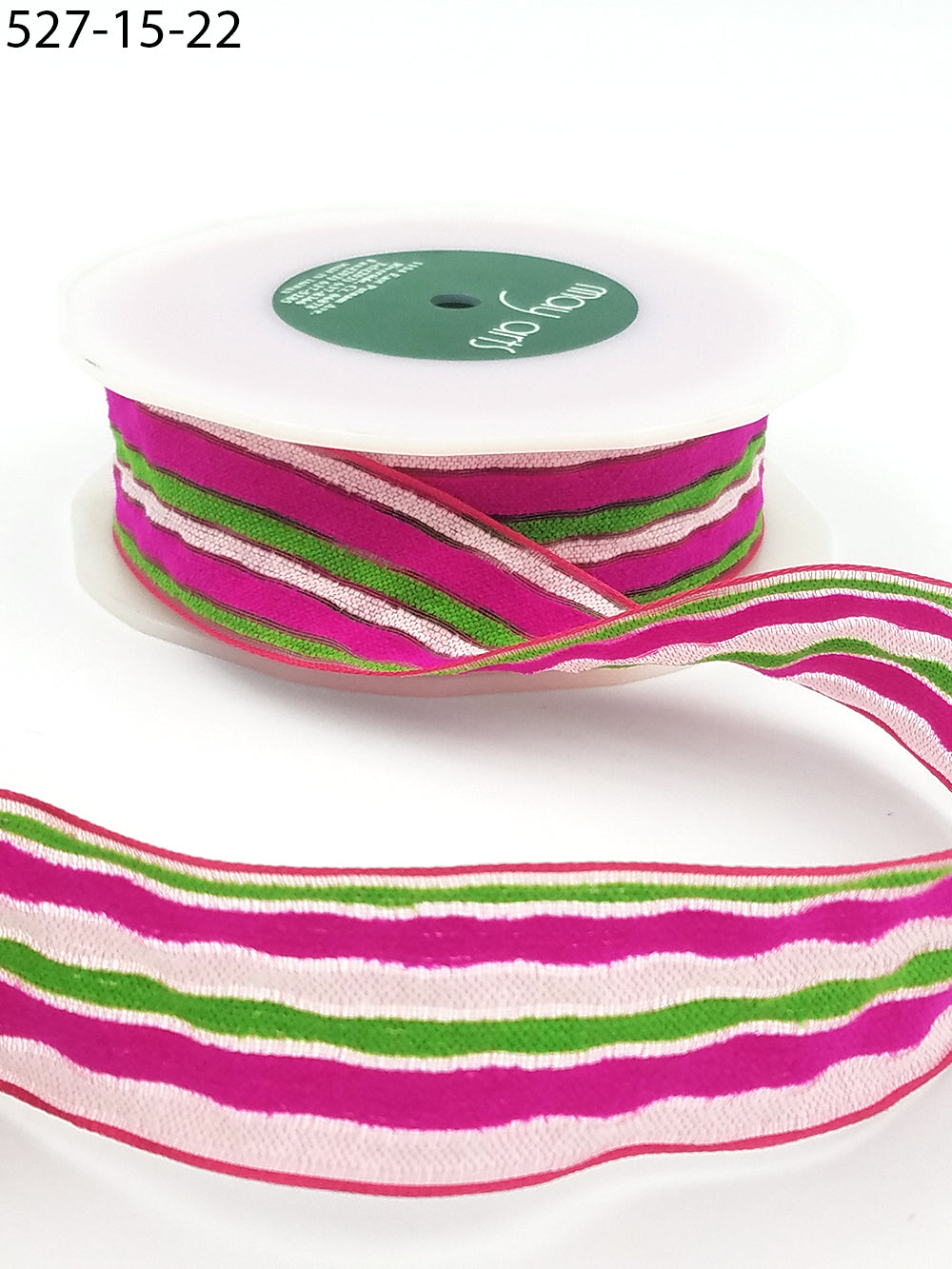 1.5 Inch Multi-Color Fuzzy Striped Ribbon with Woven Edge – 527-15-22 Pink/Green/White