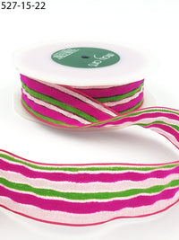 1.5 Inch Multi-Color Fuzzy Striped Ribbon with Woven Edge – 527-15-22 Pink/Green/White