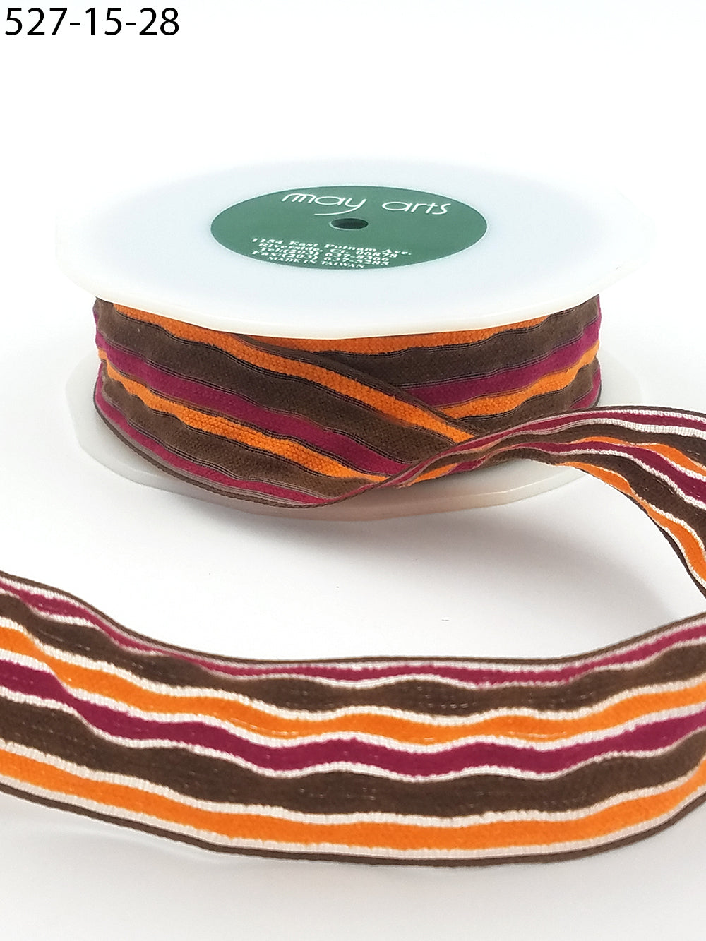 1.5 Inch Multi-Color Fuzzy Striped Ribbon with Woven Edge – 527-15-28 Orange/Brown/Burgundy
