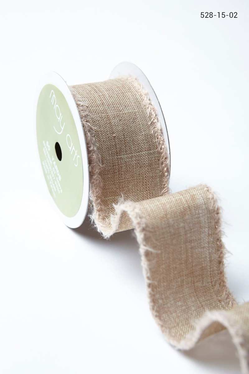 1.5 Inch Faux Linen Ribbon with Fuzzy Wired Edge
