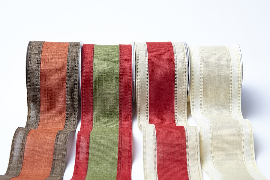 2.5 Inch Faux Linen Center Stripe Ribbon with Woven Edge