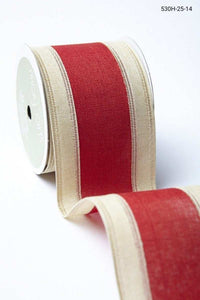 2.5 Inch Faux Linen Center Stripe Ribbon with Woven Edge – 530-25-14 red/ivory edge