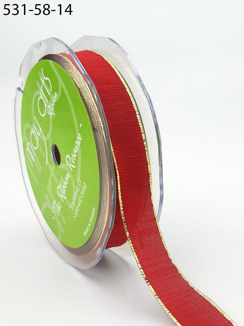 5/8 Inch Distressed Ribbon with Gold Metallic Edge – 531-58-14 red