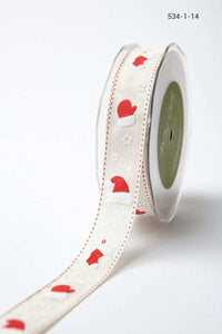 1 Inch Cotton Holiday Print Ribbon with Woven Edge – 534-1-14 ivory/red (Stocking)