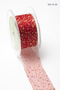1.5 Inch Sheer Glitter Dot Ribbon with Cut Edge – 533-15-54 Red with Gold Glitter Dots