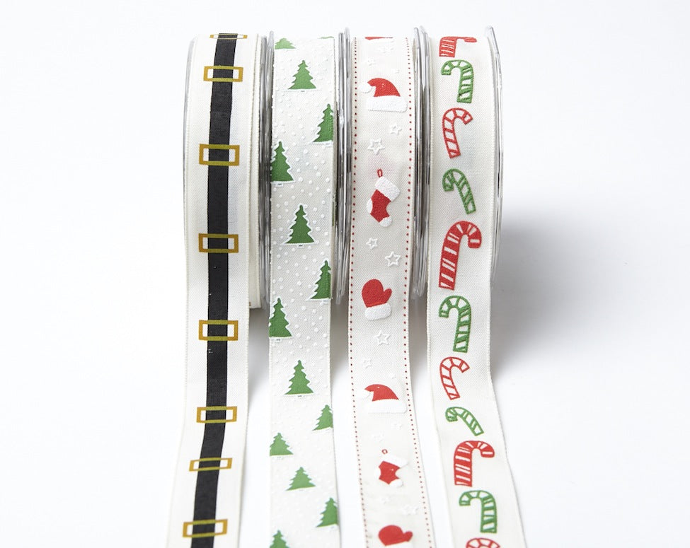 1 Inch Cotton Holiday Print Ribbon with Woven Edge