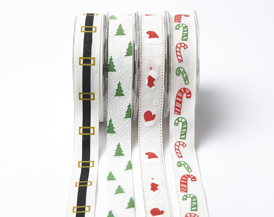 1 Inch Cotton Holiday Print Ribbon with Woven Edge