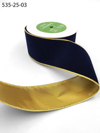 2.5 Inch Velvet Gold Back Ribbon with Wired Edge – 535-25-03 navy