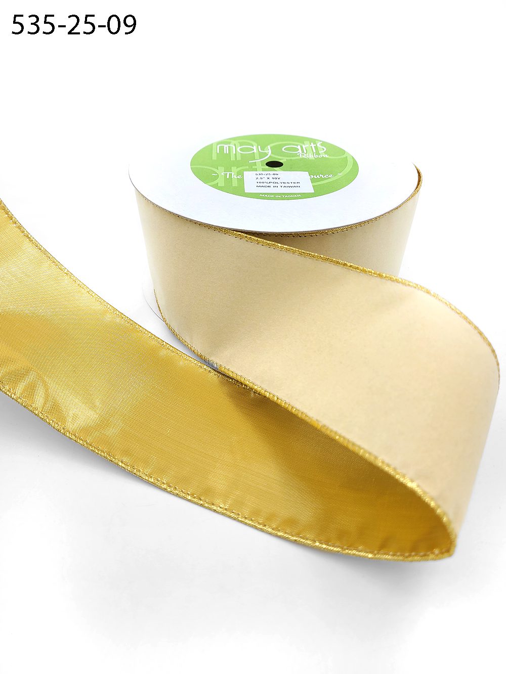 2.5 Inch Velvet Gold Back Ribbon with Wired Edge – 535-25-09 antique ivory