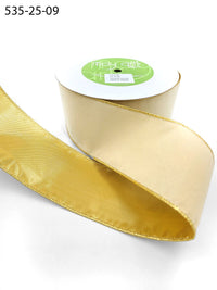 2.5 Inch Velvet Gold Back Ribbon with Wired Edge – 535-25-09 antique ivory