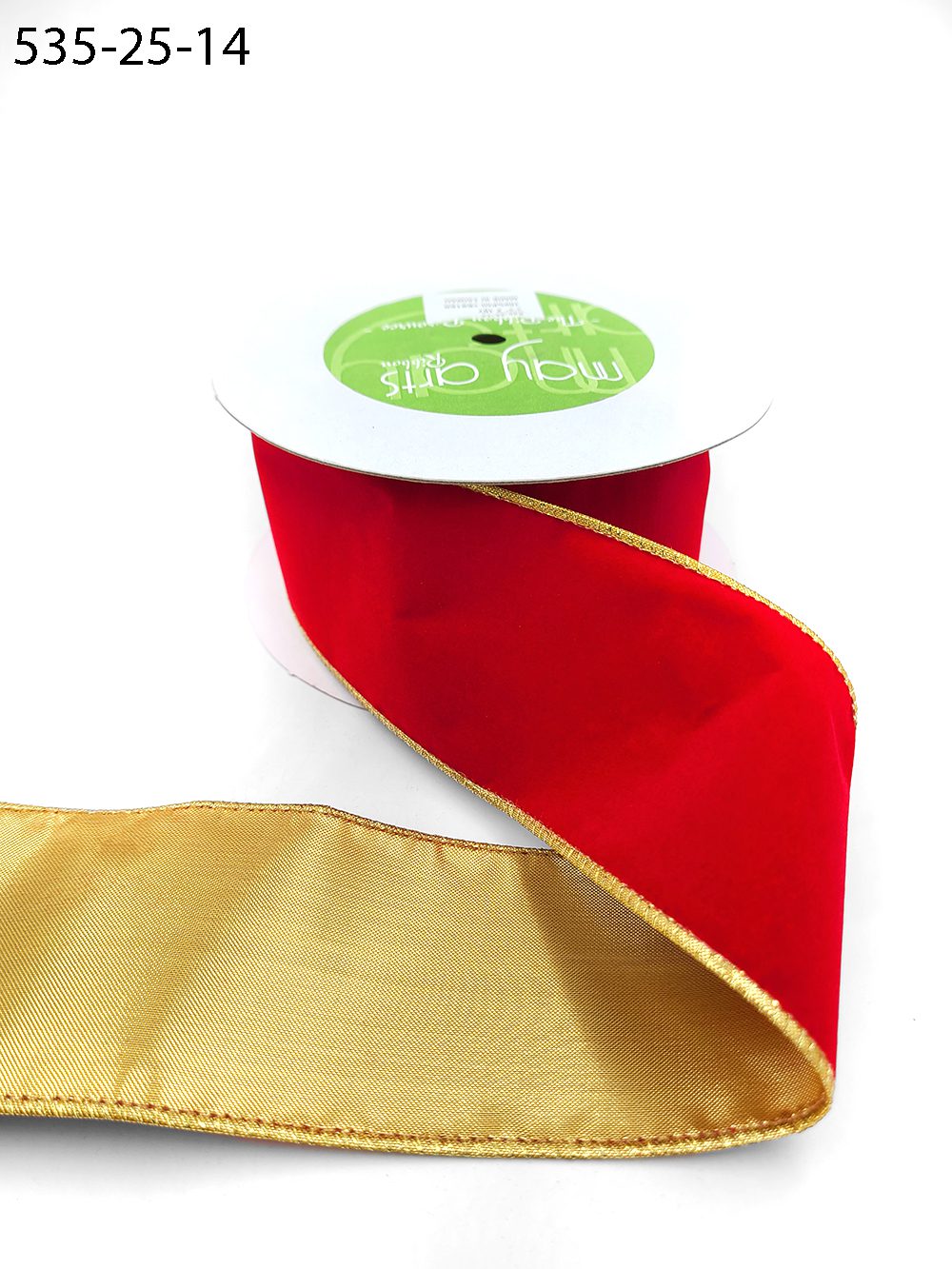 2.5 Inch Velvet Gold Back Ribbon with Wired Edge – 535-25-14 red