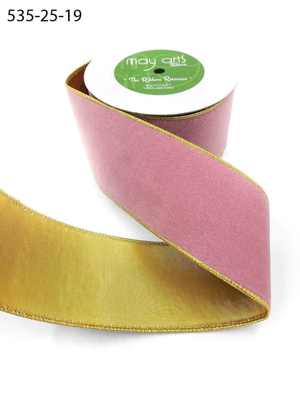 2.5 Inch Velvet Gold Back Ribbon with Wired Edge – 535-25-19 dusty pink