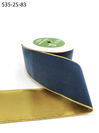 2.5 Inch Velvet Gold Back Ribbon with Wired Edge – 535-25-83 dusty blue