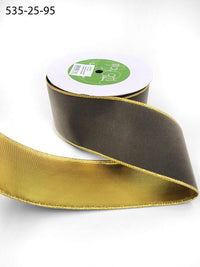 2.5 Inch Velvet Gold Back Ribbon with Wired Edge – 535-25-95 charcoal