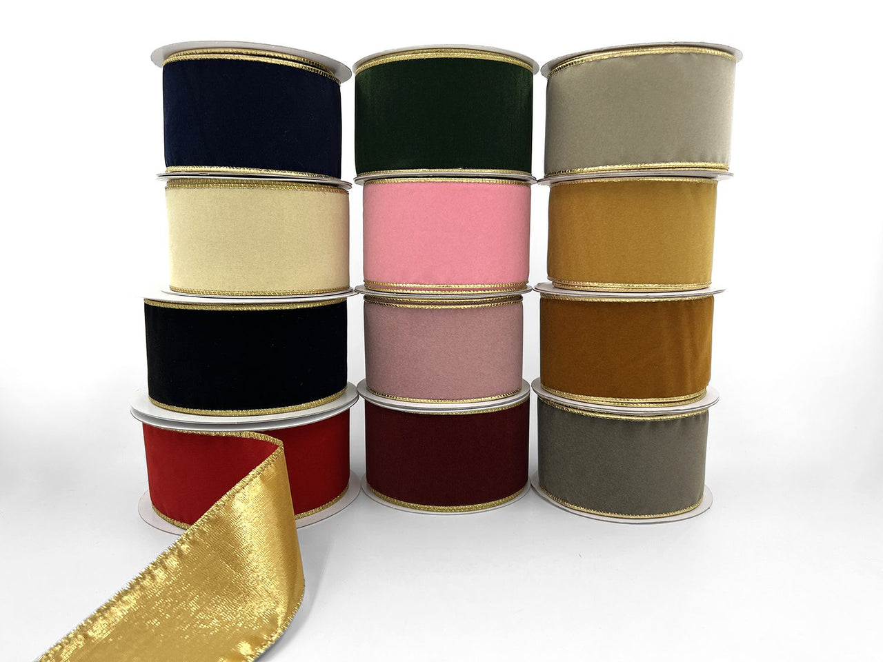 2.5 Inch Velvet Gold Back Ribbon with Wired Edge