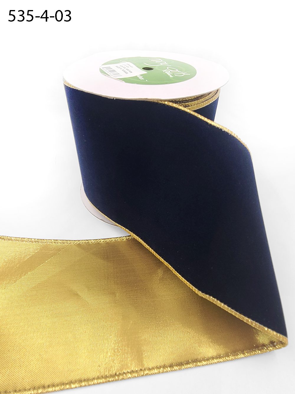 4 Inch Velvet Gold Back Ribbon with Wired Edge – 535-4-03 navy