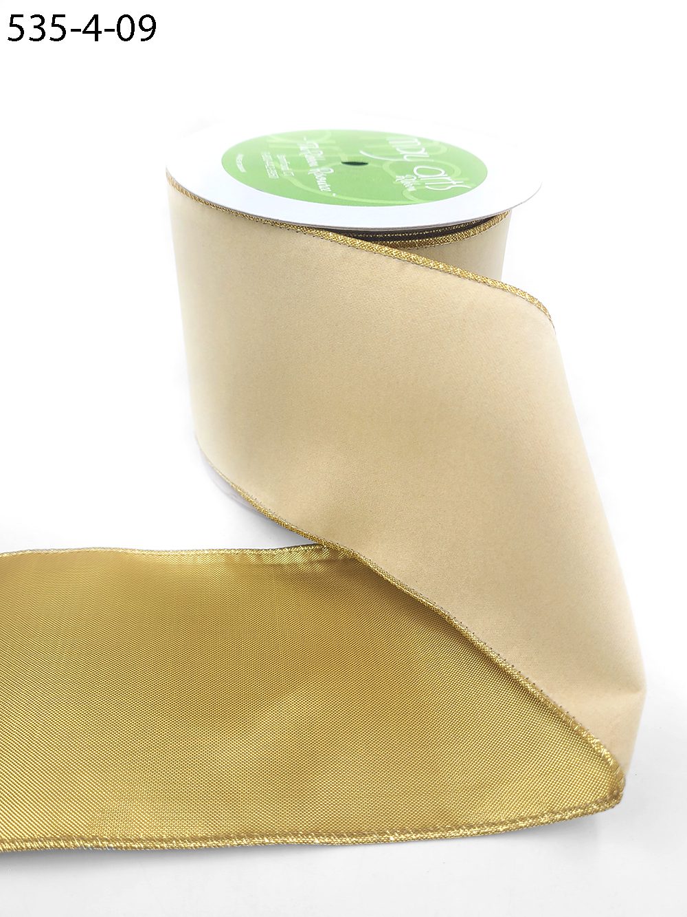 4 Inch Velvet Gold Back Ribbon with Wired Edge – 535-4-09 antique ivory