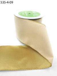 4 Inch Velvet Gold Back Ribbon with Wired Edge – 535-4-09 antique ivory