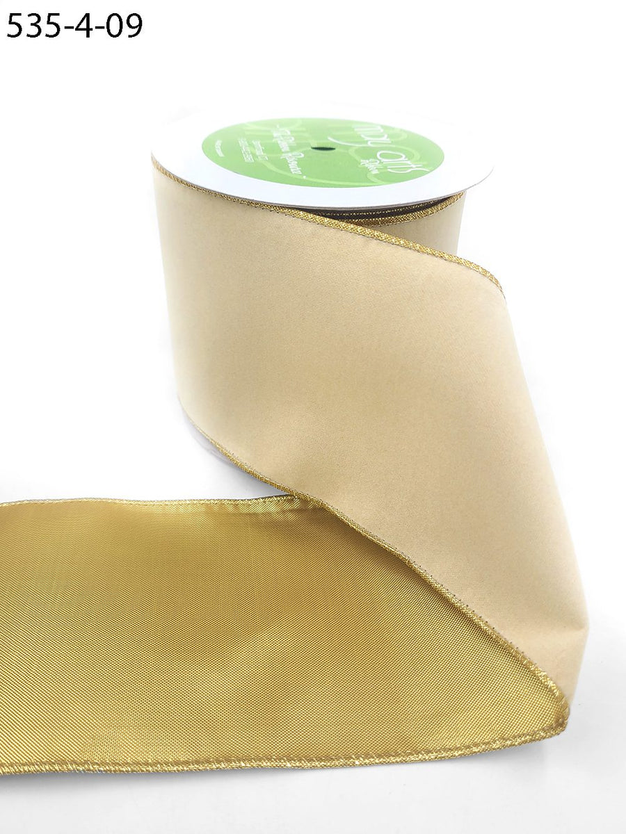 4 Inch Velvet Gold Back Ribbon with Wired Edge – 535-4-09 antique ivory