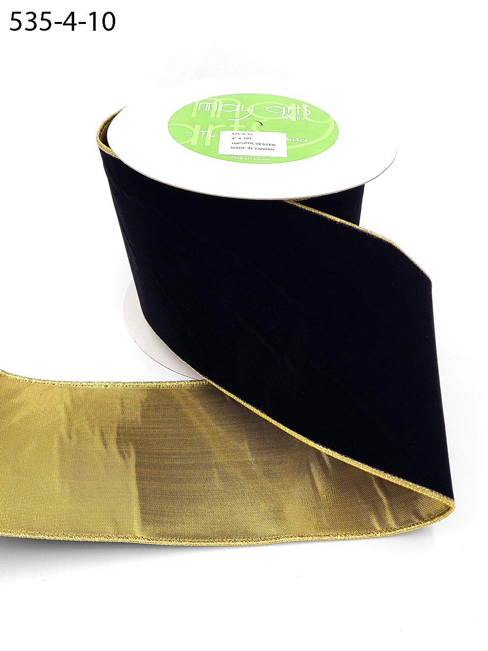 4 Inch Velvet Gold Back Ribbon with Wired Edge – 535-4-10 black