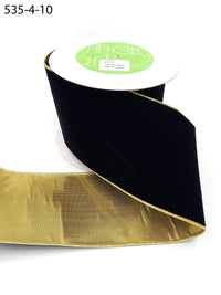 4 Inch Velvet Gold Back Ribbon with Wired Edge – 535-4-10 black