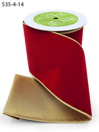 4 Inch Velvet Gold Back Ribbon with Wired Edge – 535-4-14 red