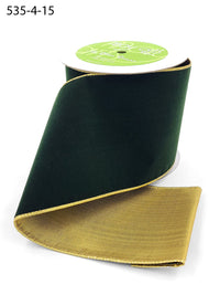 4 Inch Velvet Gold Back Ribbon with Wired Edge – 535-4-15 forest green