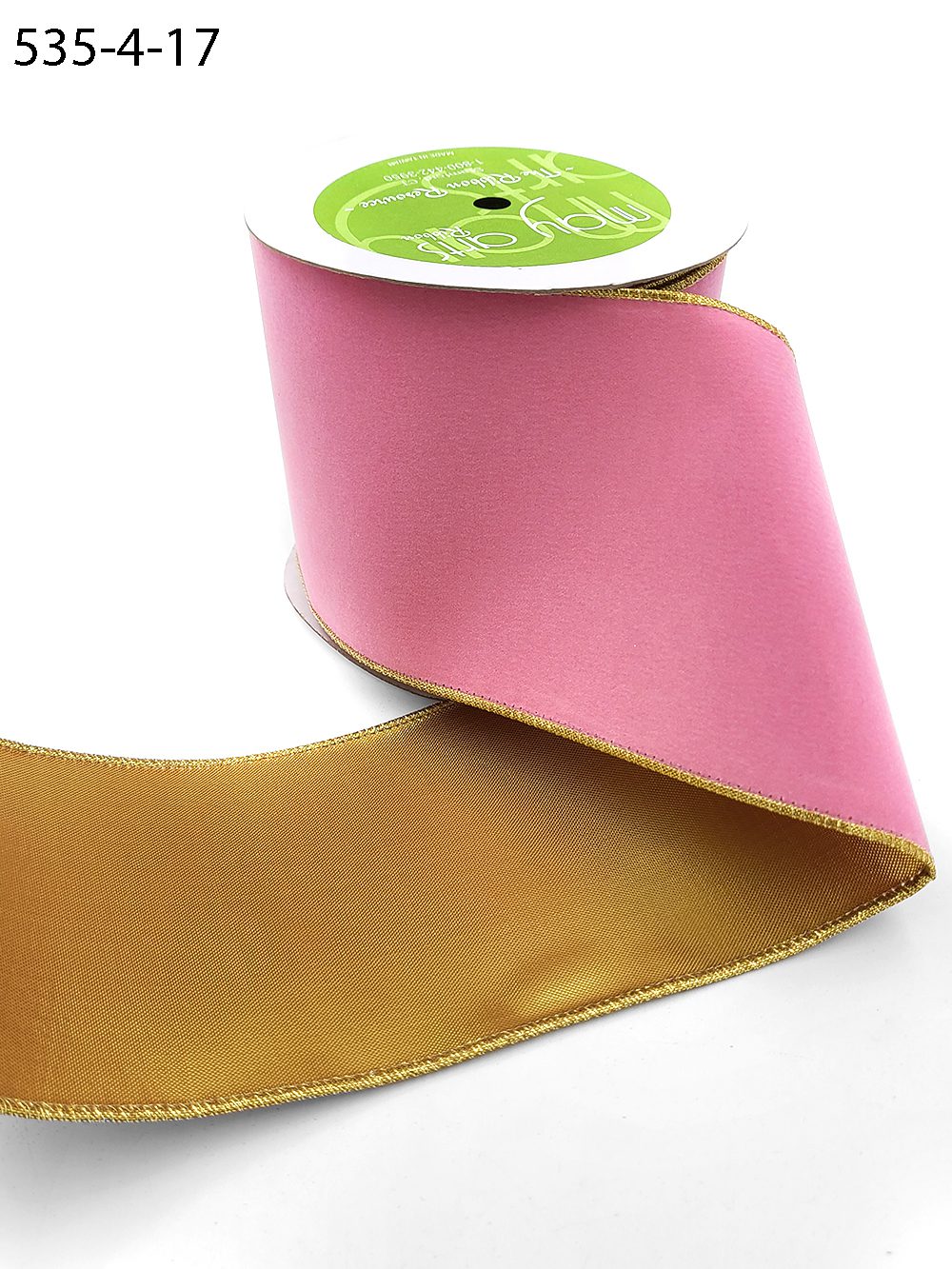 4 Inch Velvet Gold Back Ribbon with Wired Edge – 535-4-17 pink