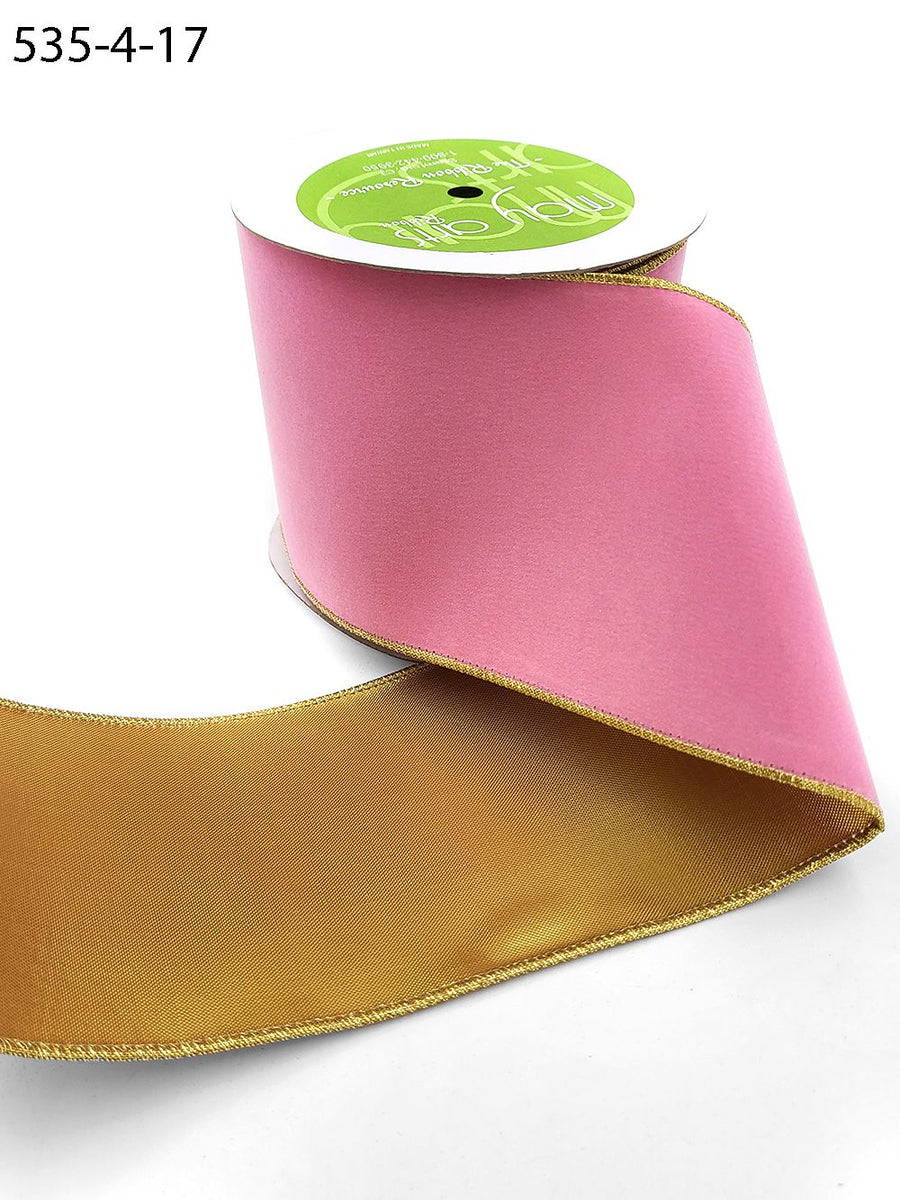 4 Inch Velvet Gold Back Ribbon with Wired Edge – 535-4-17 pink